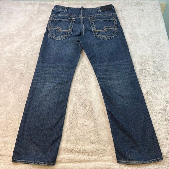 Silver Jeans Mens 34x32 Blue Gordie Loose Fit Straight Leg Faded Dark Wash Denim - Picture 10 of 11